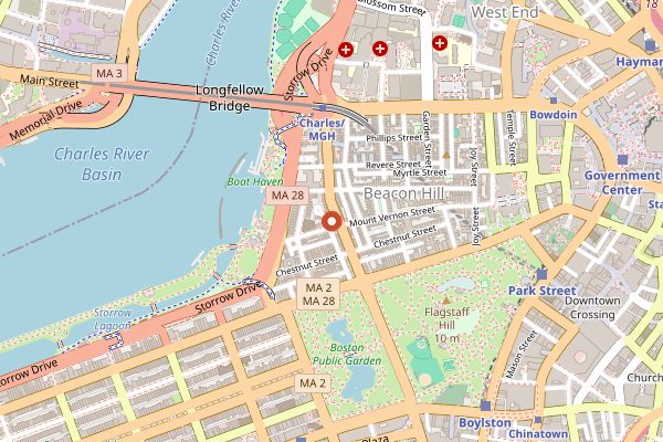 Map showing Tatte Bakery Charles Street in Boston