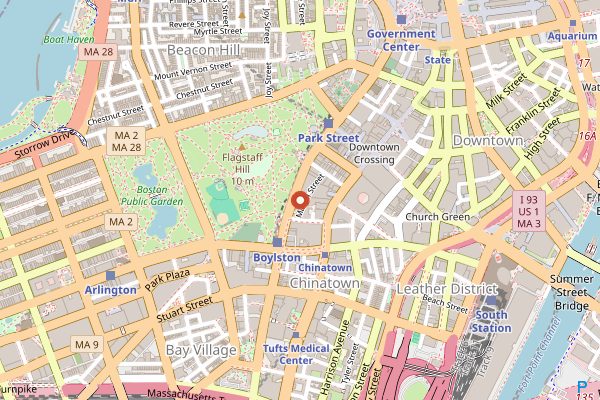 Map showing Thinking Cup Boston Common in Boston