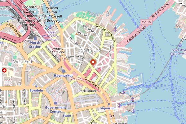 Map showing Carmelina's in Boston