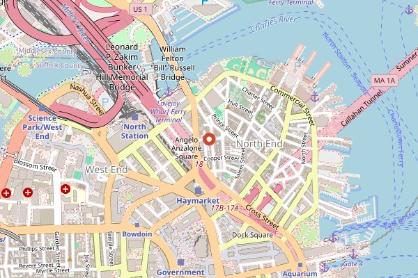 Map showing Regina Pizzeria in Boston