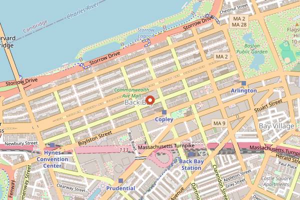 Map showing Blue Bottle Coffee Newbury Street in Boston
