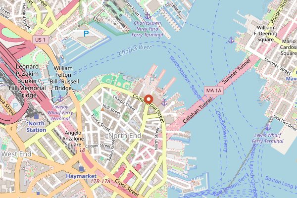 Map showing Feast of Saint Agrippina in Boston