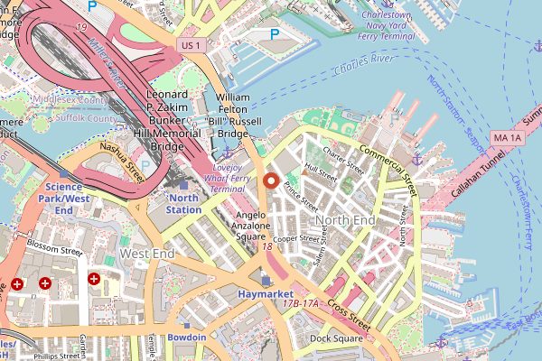 Map showing Feast of Saint Anthony in Boston