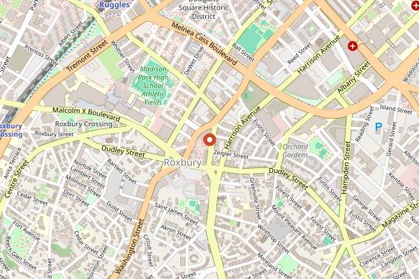 Map showing Dudley Cafe in Boston