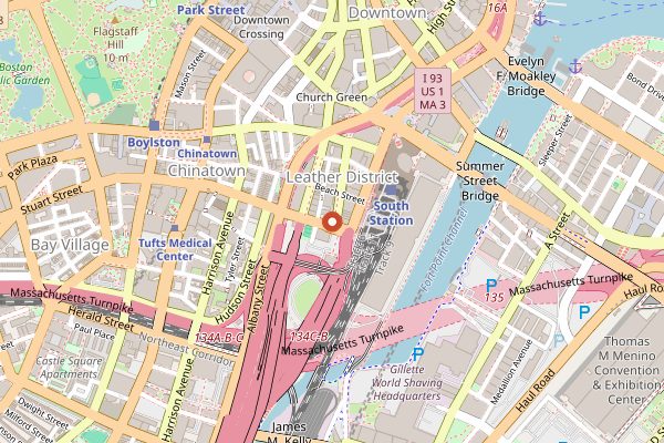 Map showing South Street Diner in Boston