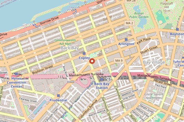 Map showing Copley Square Farmers Market in Boston