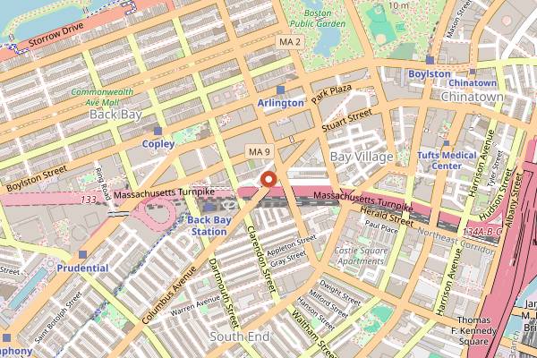 Map showing Club Café in Boston