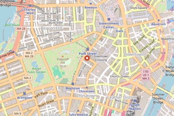 Map showing Temple Records in Boston