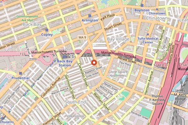 Map showing Trophy Room in Boston