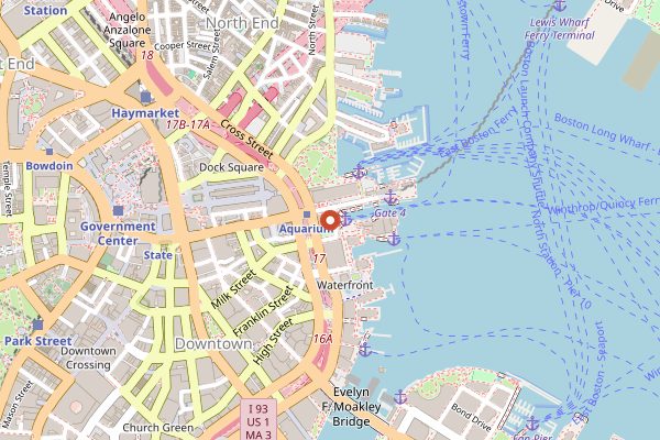 Map showing Legal Sea Foods Long Wharf in Boston