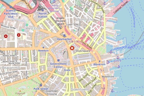 Map showing Union Oyster House in Boston