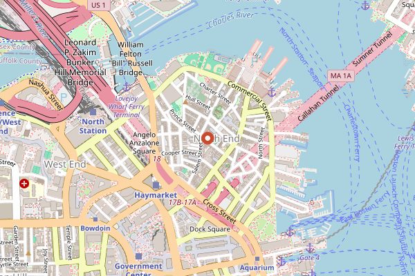 Map showing Haymarket Vendors in Boston