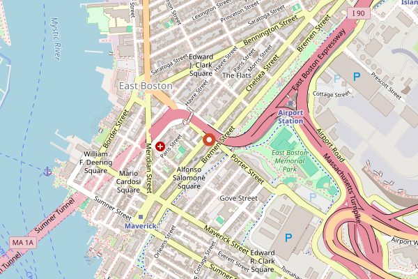 Map showing Santarpio's Pizza Skewers in Boston