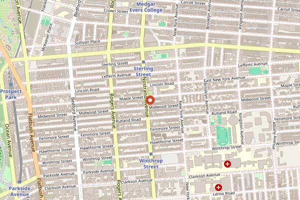 Map showing Allan's Bakery in Brooklyn