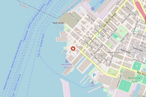 Map showing Sunny's Bar in Brooklyn