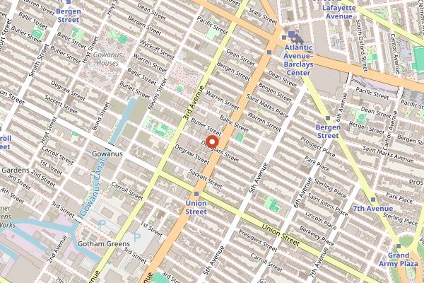Map showing Threes Brewing in Brooklyn