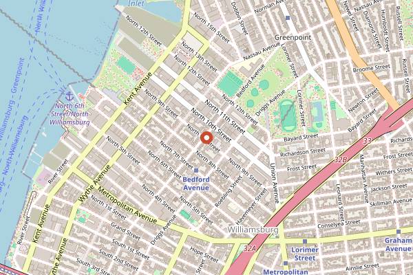Map showing Partners Coffee Bedford in Brooklyn
