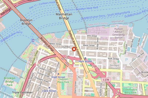 Map showing Malka Dumbo in Brooklyn