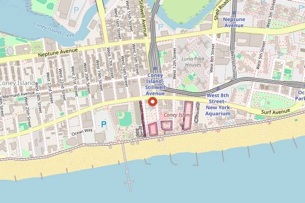 Map showing Nathan's Famous Fourth of July International Hot Dog Eating Contest in Brooklyn