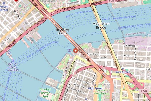 Map showing The River Café in Brooklyn