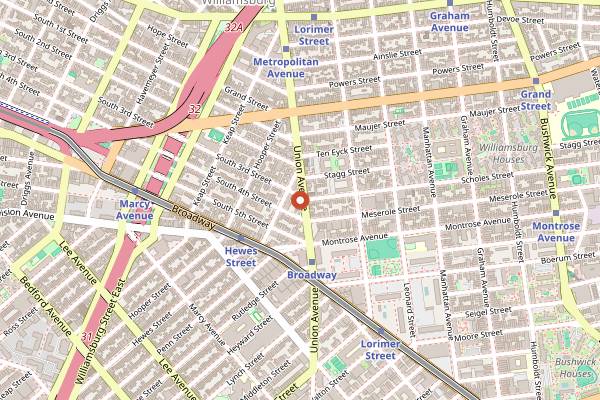 Map showing Williamsburg Pizza in Brooklyn