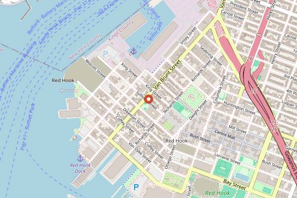 Map showing Red Hook Tavern in Brooklyn