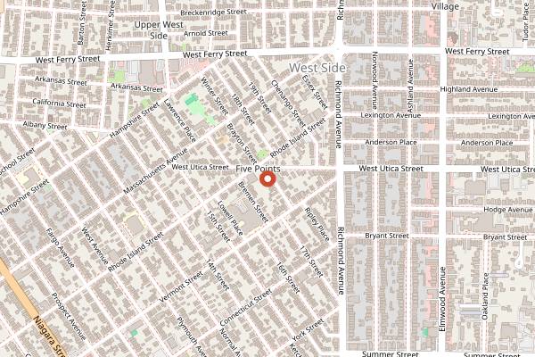Map showing Five Points Bakery and Toast Cafe in Buffalo