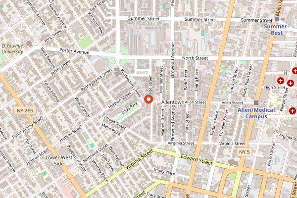 Map showing Allen Street Hardware Cafe in Buffalo