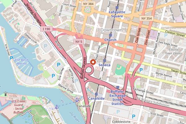 Map showing Pearl Street Grill (Brewery Bar) in Buffalo