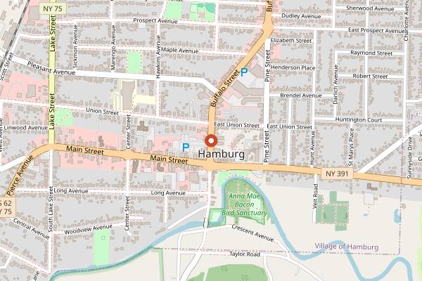 Map showing Hamburg Brewing in Buffalo