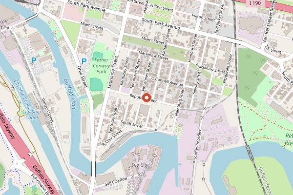 Map showing Old First Ward Brewing in Buffalo