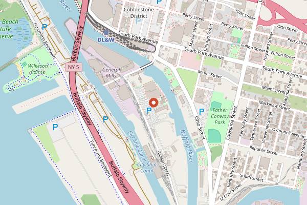 Map showing RiverWorks Brewing Co. in Buffalo