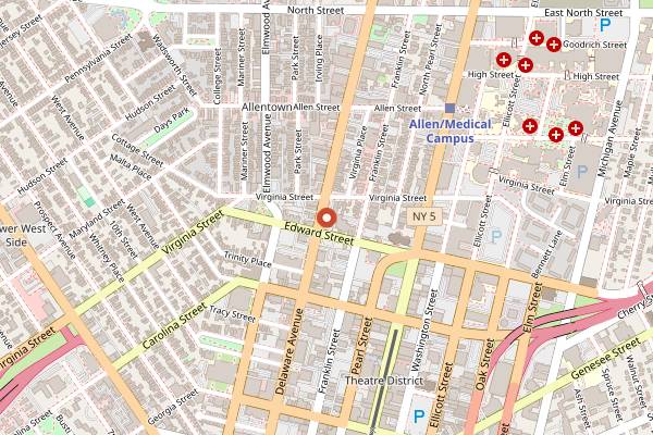 Map showing Merge Restaurant in Buffalo