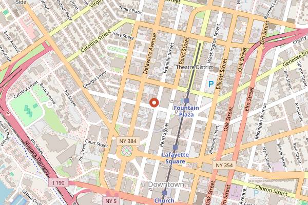 Map showing VUE Rooftop Lounge in Buffalo