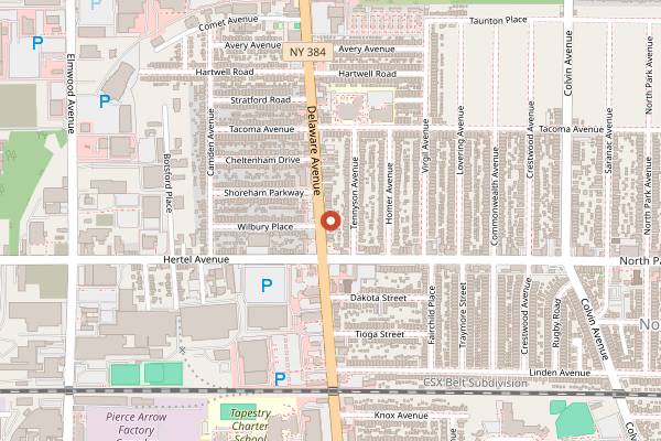 Map showing Mighty Taco in Buffalo