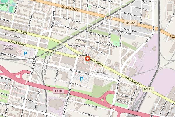 Map showing Food Truck Tuesdays at Larkin Square in Buffalo