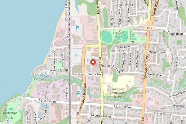 Map showing Queen City Brewery in Burlington