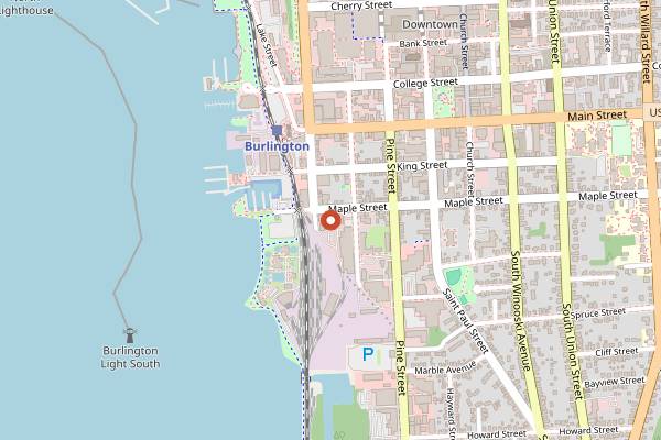 Map showing Kestrel Coffee Roasters Maple Street in Burlington