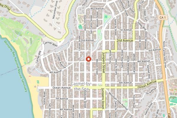 Map showing Brophy's Tavern in Carmel-by-the-Sea