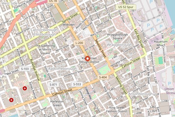 Map showing 100 Proof in Charleston