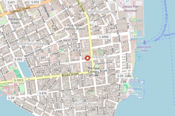 Map showing Poogan's Porch in Charleston