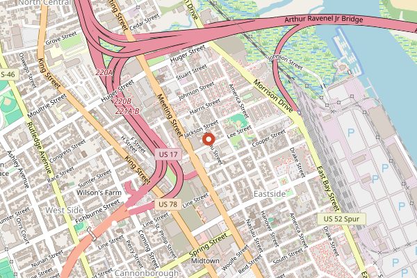 Map showing Lewis Barbecue (lunch plate) in Charleston