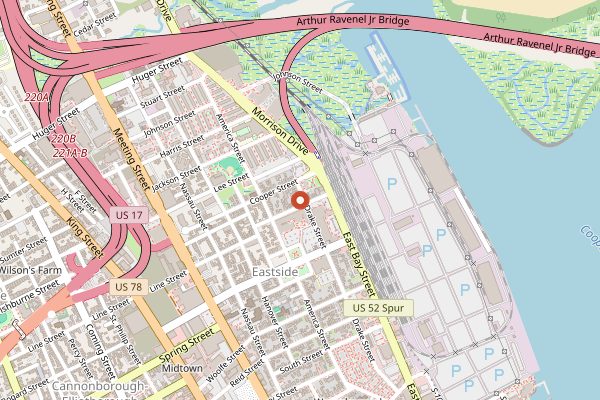 Map showing Hannibal's Kitchen in Charleston