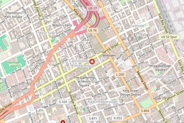 Map showing Chez Nous in Charleston
