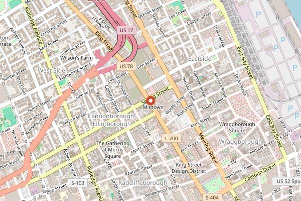 Map showing Bourbon N' Bubbles in Charleston