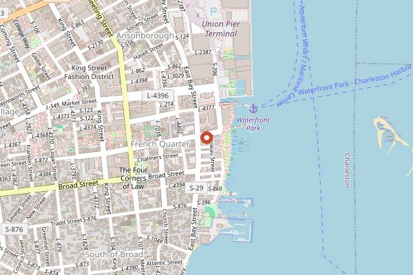 Map showing The Rooftop at The Vendue in Charleston