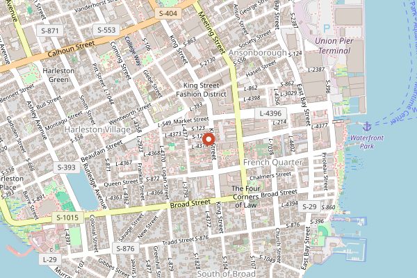 Map showing 167 Raw Oyster Bar in Charleston