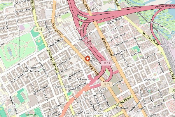 Map showing Graft Wine Shop & Wine Bar in Charleston