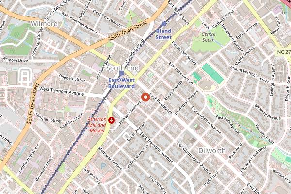 Map showing The Bar at Leluia Hall in Charlotte