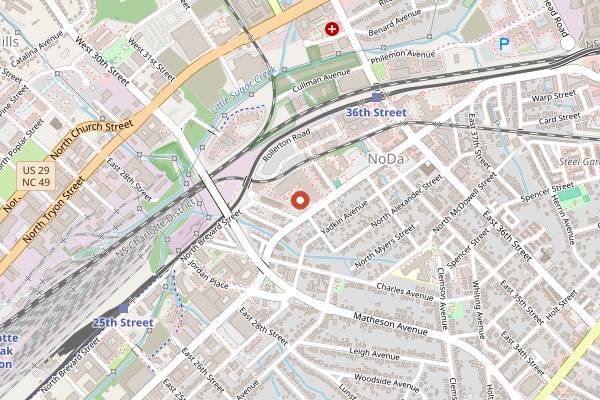 Map showing Heist Brewery in Charlotte